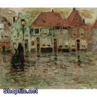 Tranh sơn dầu khu phố và dòng sông